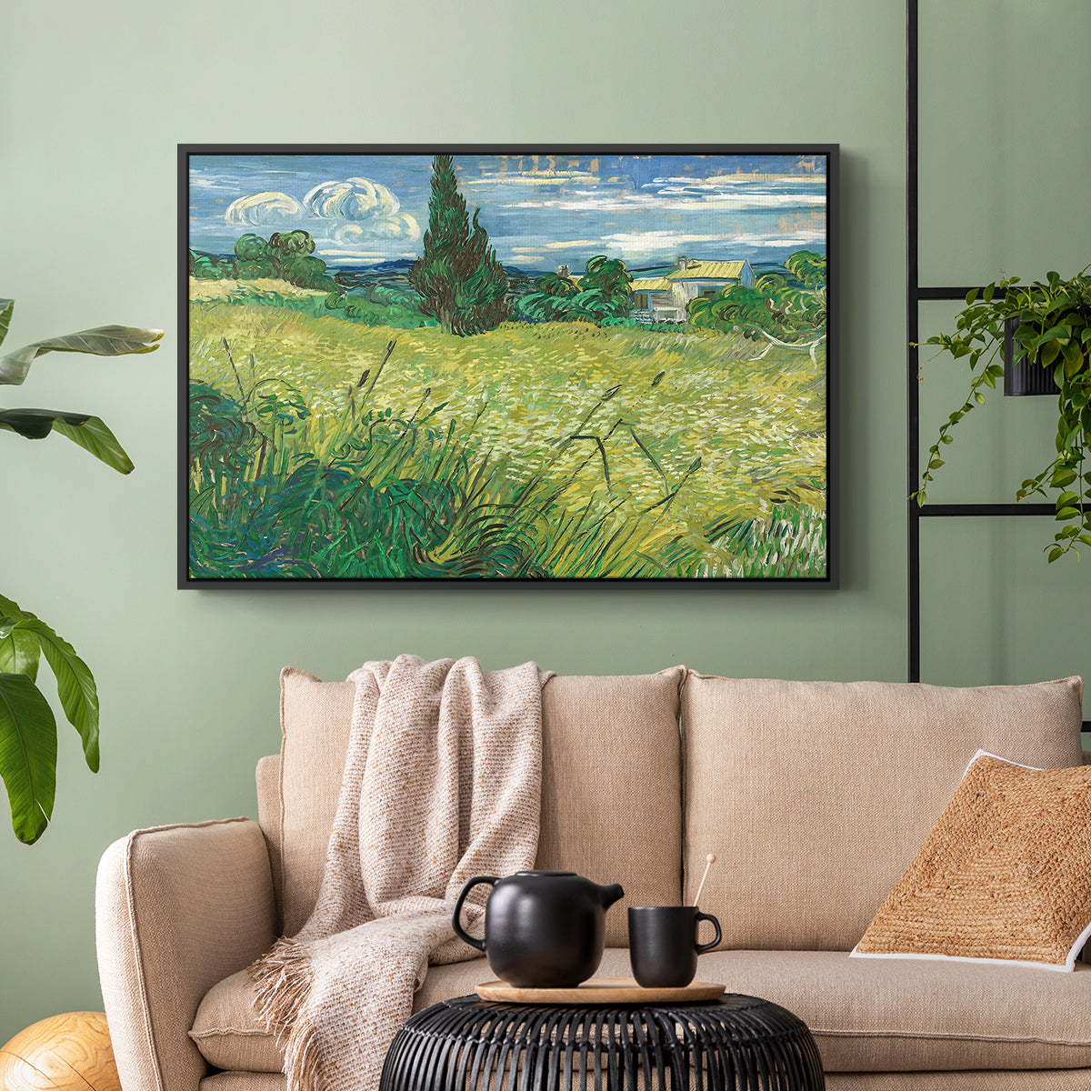 Green Wheat Field with Cypress, 1889 - Floater Framed Canvas Print
