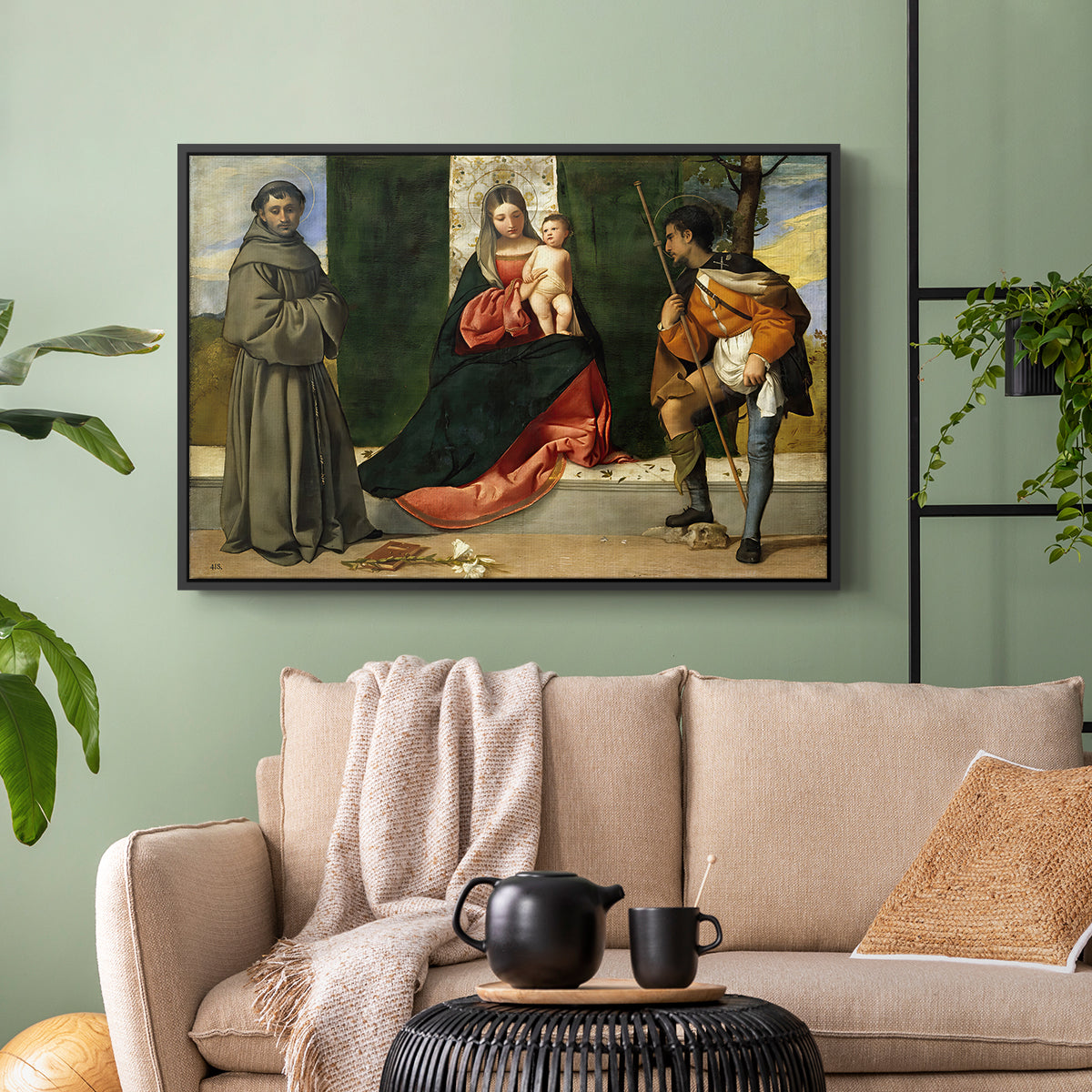 Madonna and Child with Saints Anthony of Padua and Roch, c. 1510 - Floater Framed Canvas Print