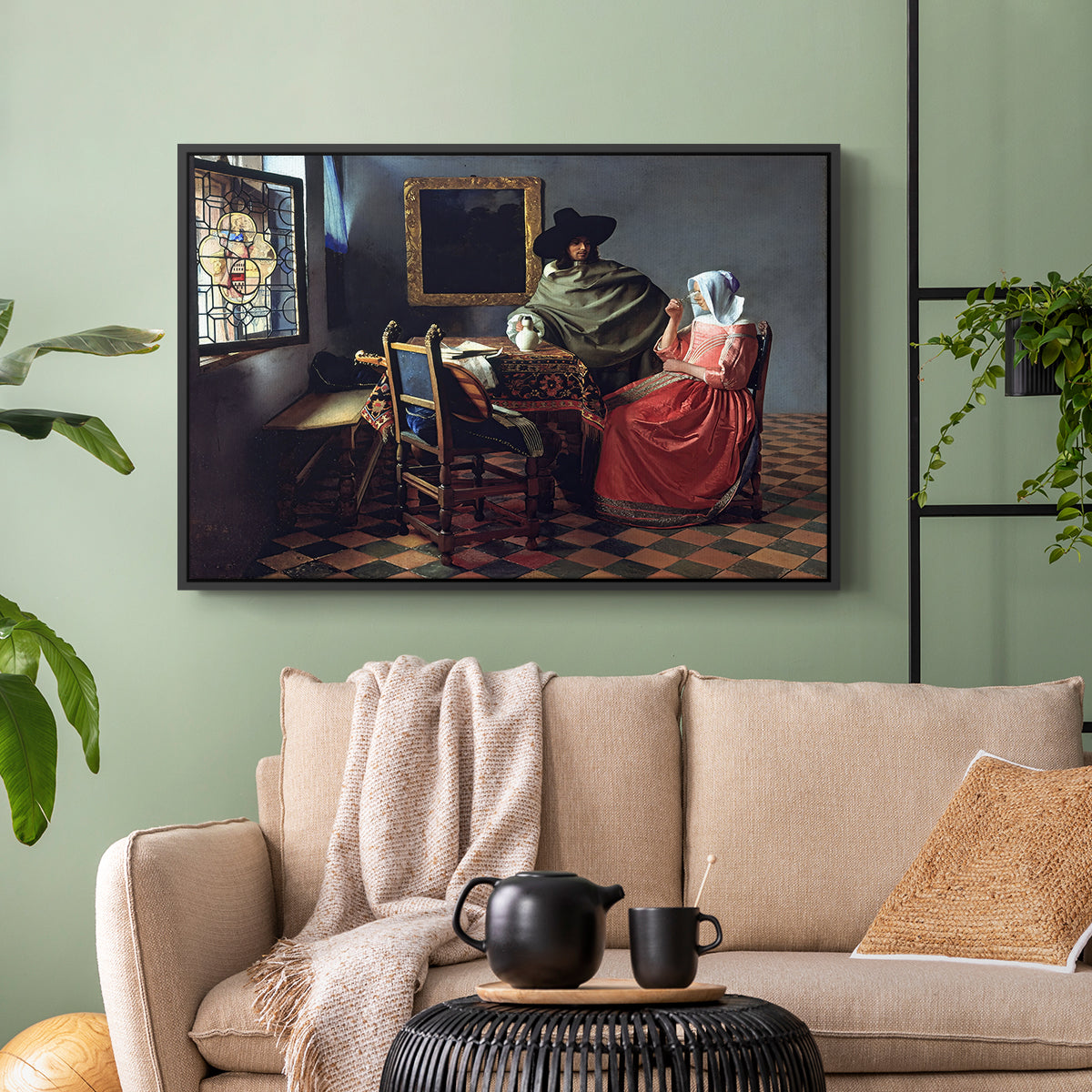 The Glass of Wine, c. 1660 - Floater Framed Canvas Print