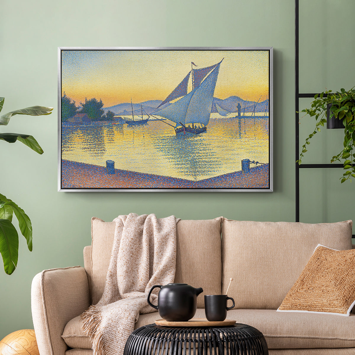 The Port at Sunset, Opus 236, Saint Tropez, 1892 - Floater Framed Canvas Print