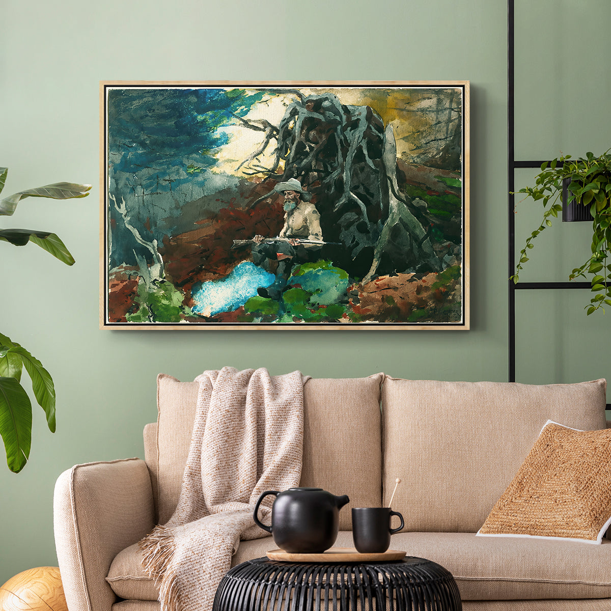 Campfire, Adirondacks, 1892 - Floater Framed Canvas Print