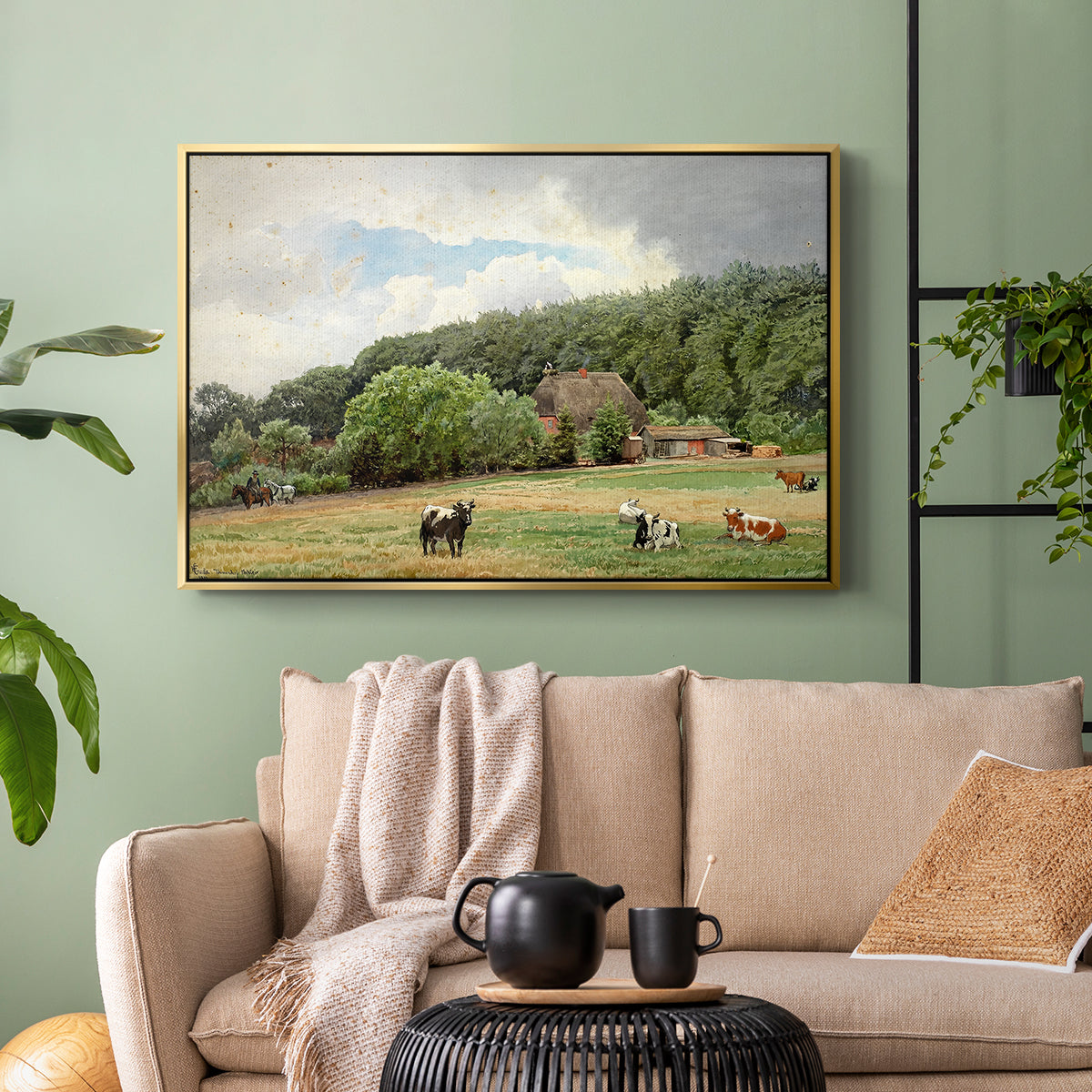 Farm with Grazing Cows (Bondegård med beitende kuer), 1892 - Floater Framed Canvas Print