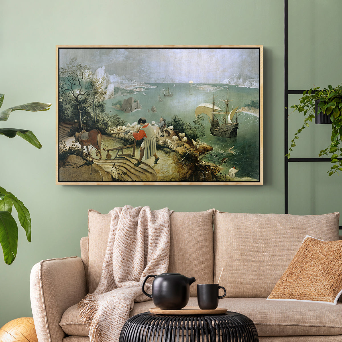 Landscape with the Fall of Icarus, c. 1560 - Floater Framed Canvas Print