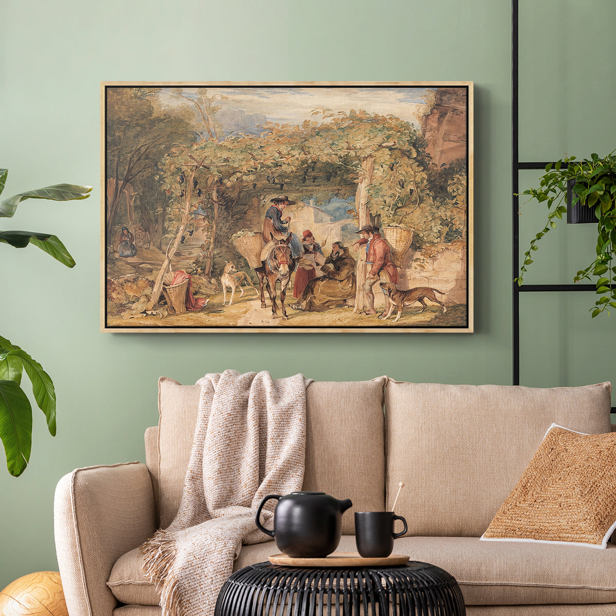 Figures and Animals in a Vineyard, c. 1829 - Floater Framed Canvas Print