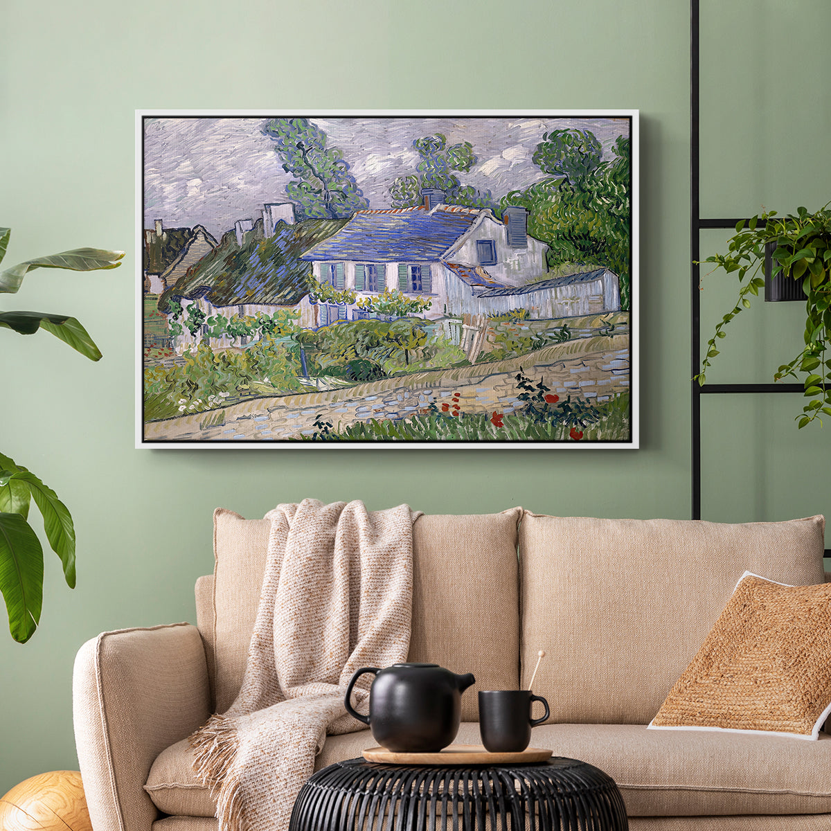 Houses in Auvers, 1890 - Floater Framed Canvas Print