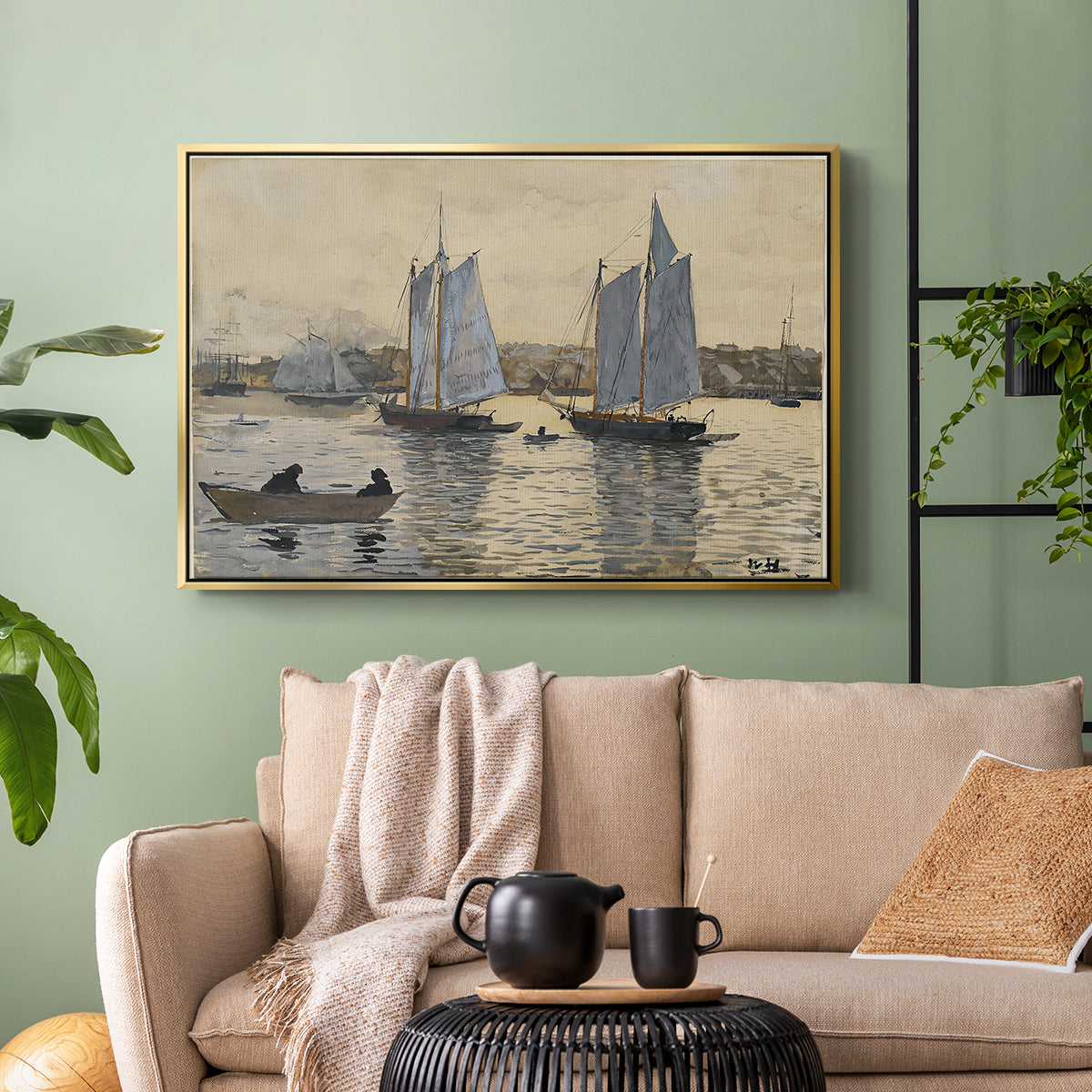 Two Schooners, Gloucester, c. 1880 - Floater Framed Canvas Print