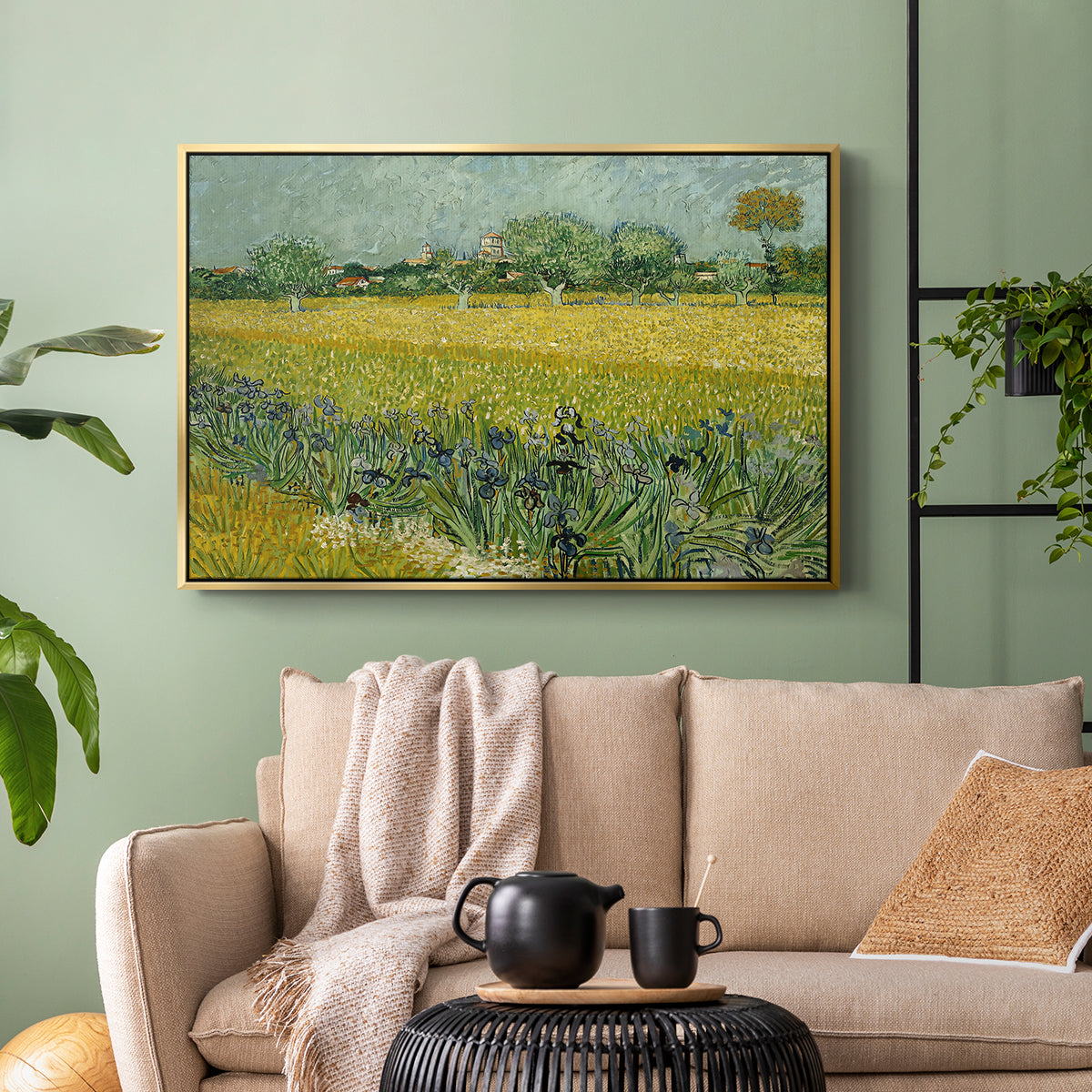Field with Irises near Arles, 1888 - Floater Framed Canvas Print