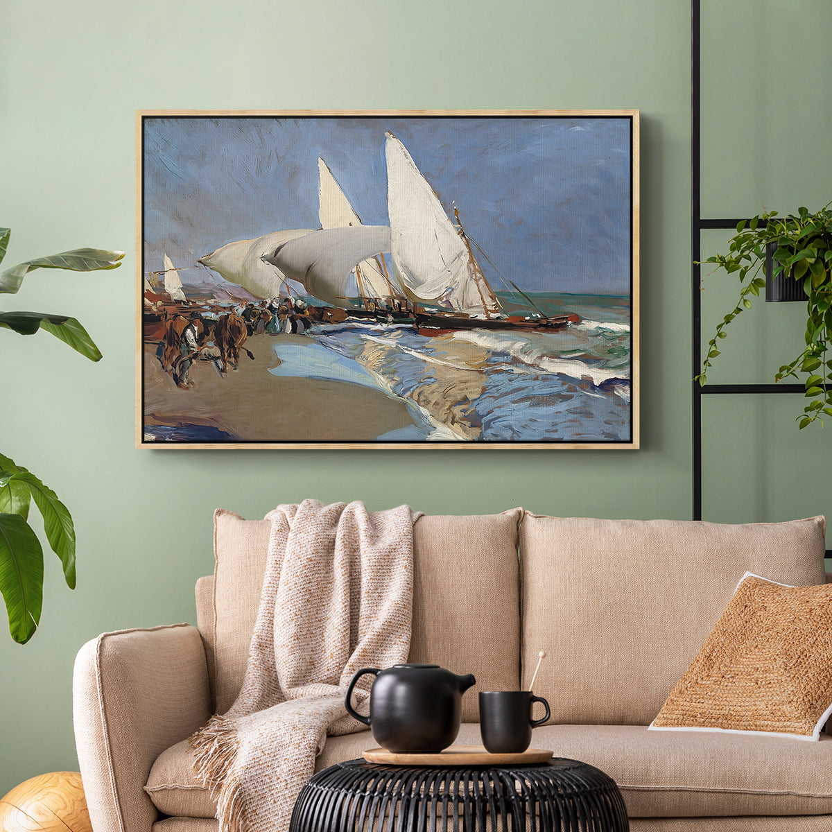 The Beach at Valencia, 1908 - Floater Framed Canvas Print