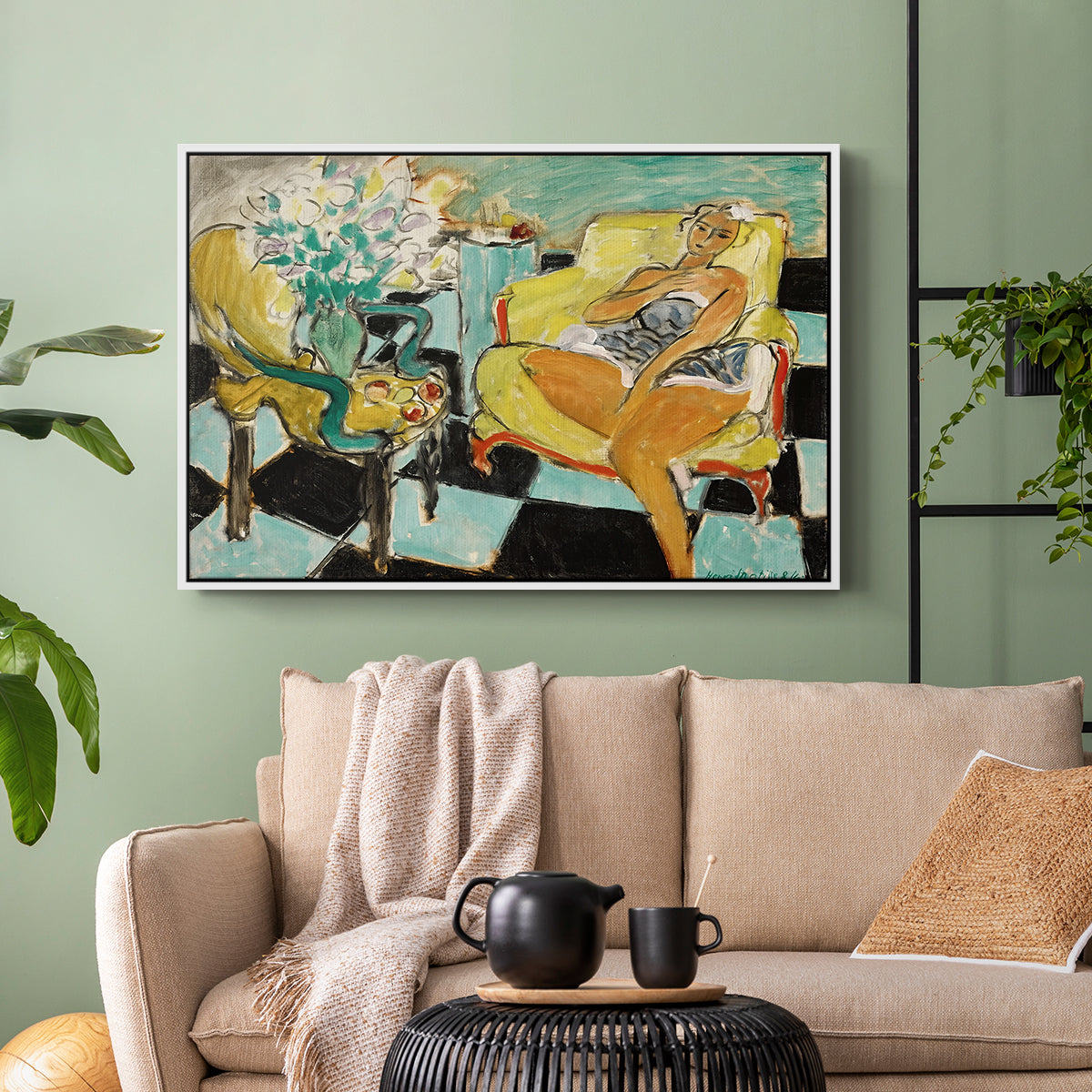 Seated Woman with Flower, 1942 - Floater Framed Canvas Print