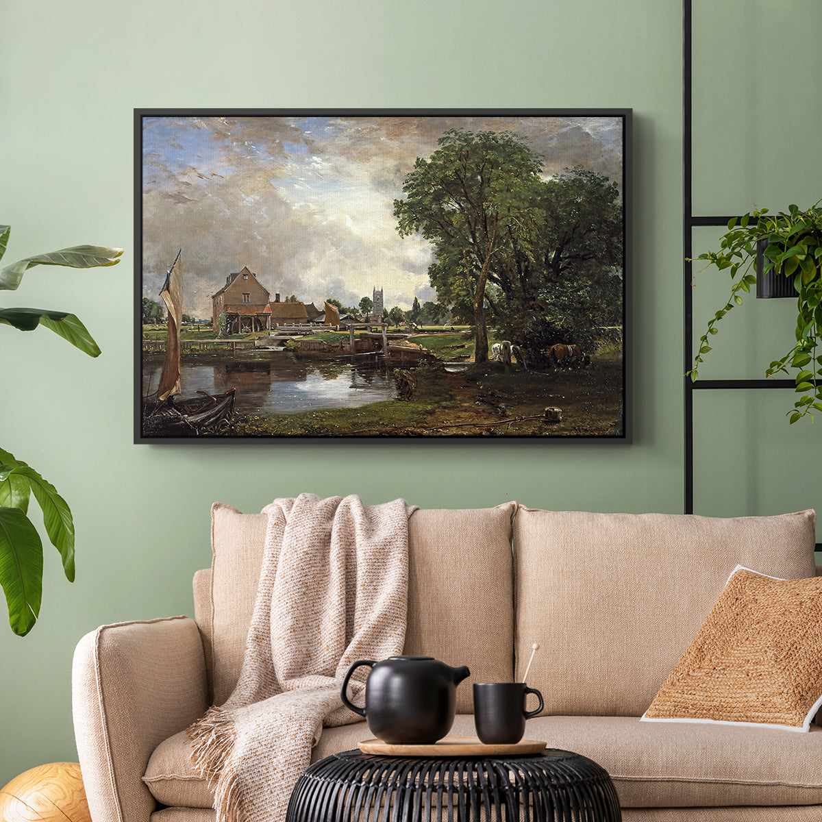 Dedham Lock and Mill, c. 1820 - Floater Framed Canvas Print