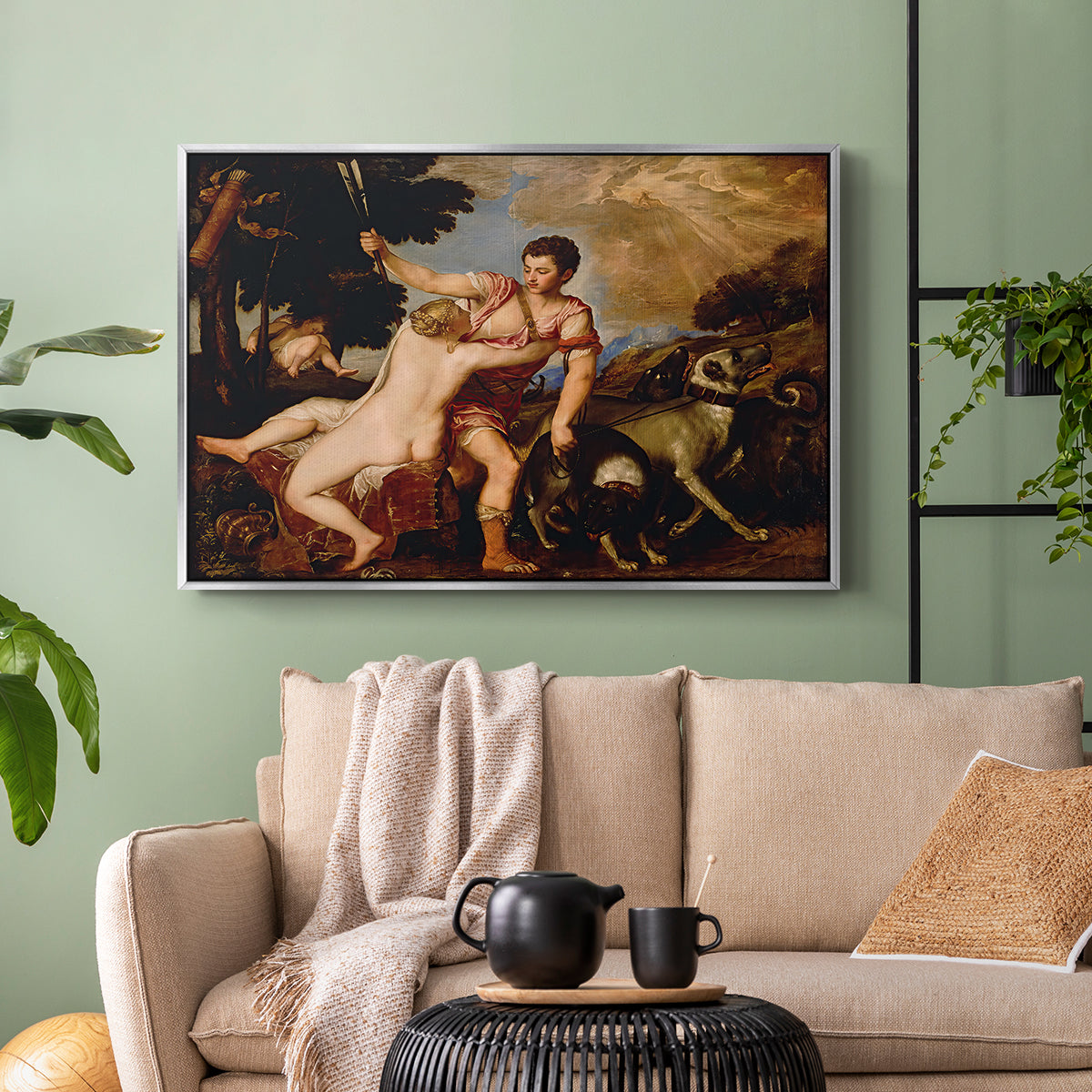 Venus and Adonis, 1554 - Floater Framed Canvas Print