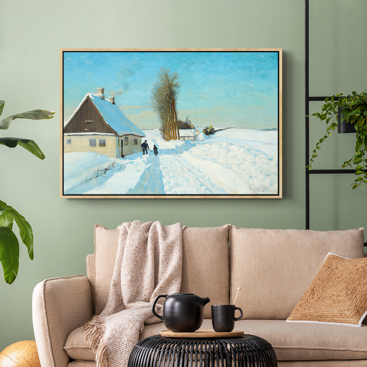 Shoveling Snow on a Beautiful Winter Day, c. 1898 - Floater Framed Canvas Print