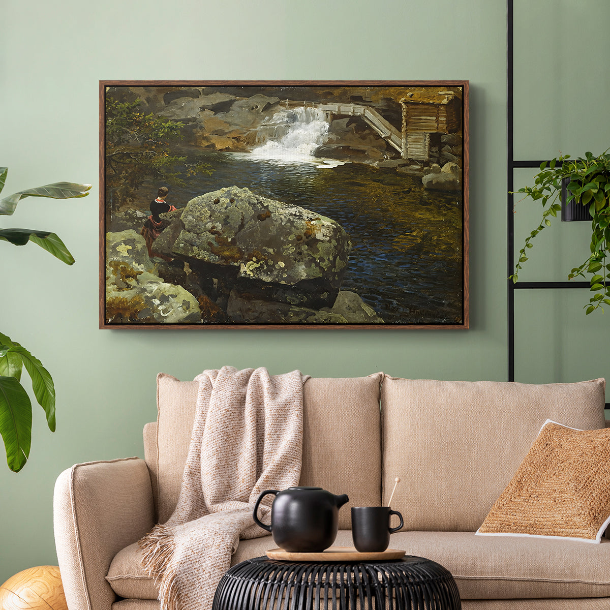 By the Mill Pond (En Mølledam), 1850 - Floater Framed Canvas Print
