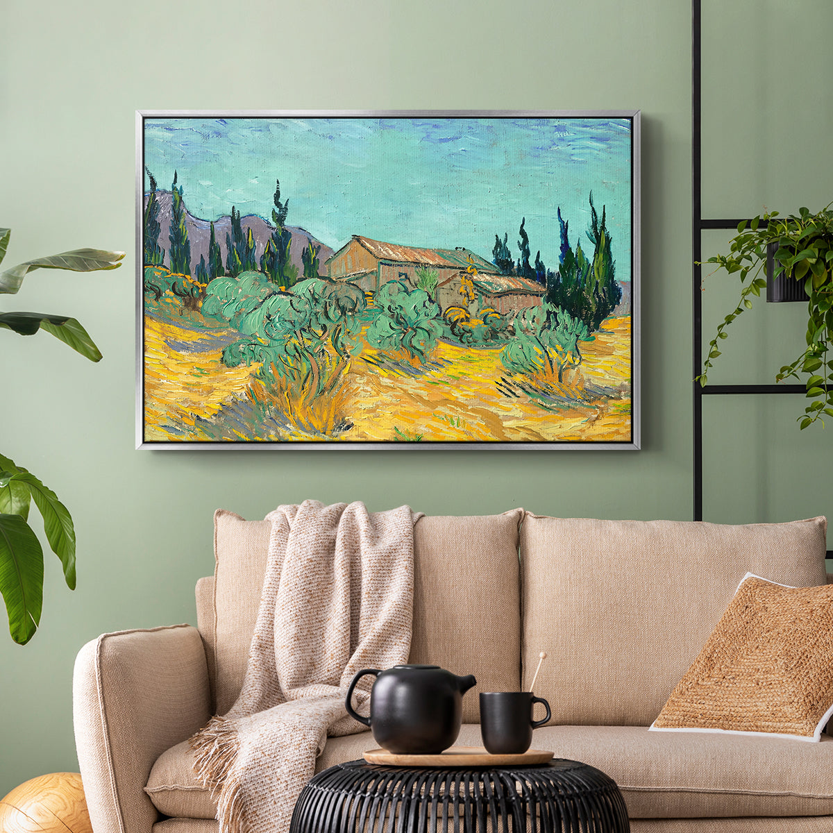 Wooden Sheds Among the Olive Trees and Cypresses, 1889 - Floater Framed Canvas Print