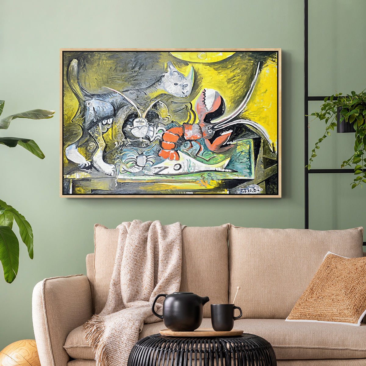 Still Life with Cat and Lobster, 1962 - Floater Framed Canvas Print