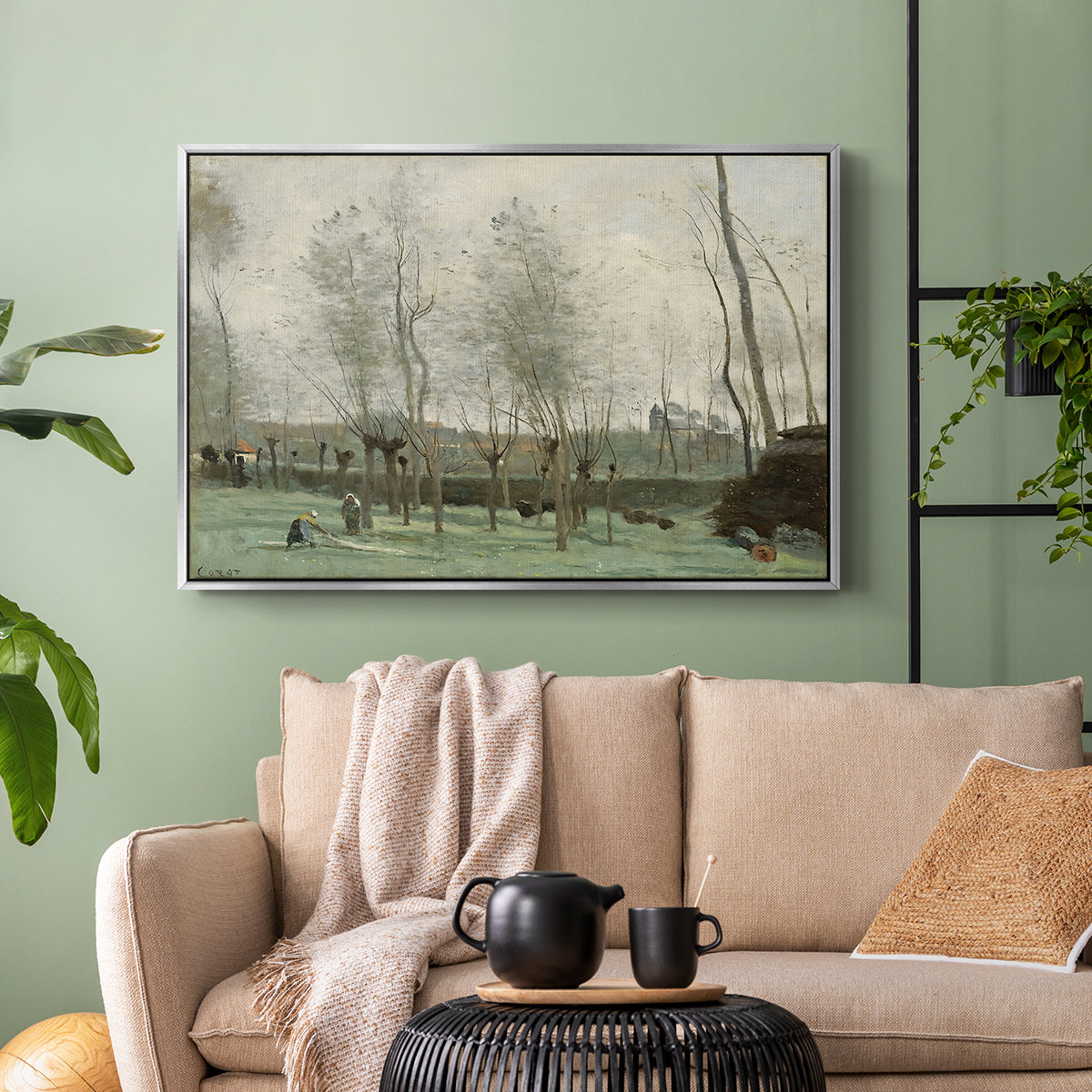 Washerwomen in a Willow Grove, c. 1871 - Floater Framed Canvas Print