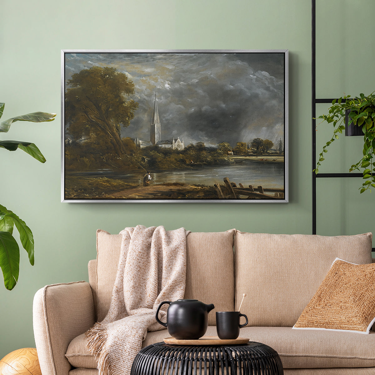 Salisbury Cathedral from the Meadows, c. 1831 - Floater Framed Canvas Print