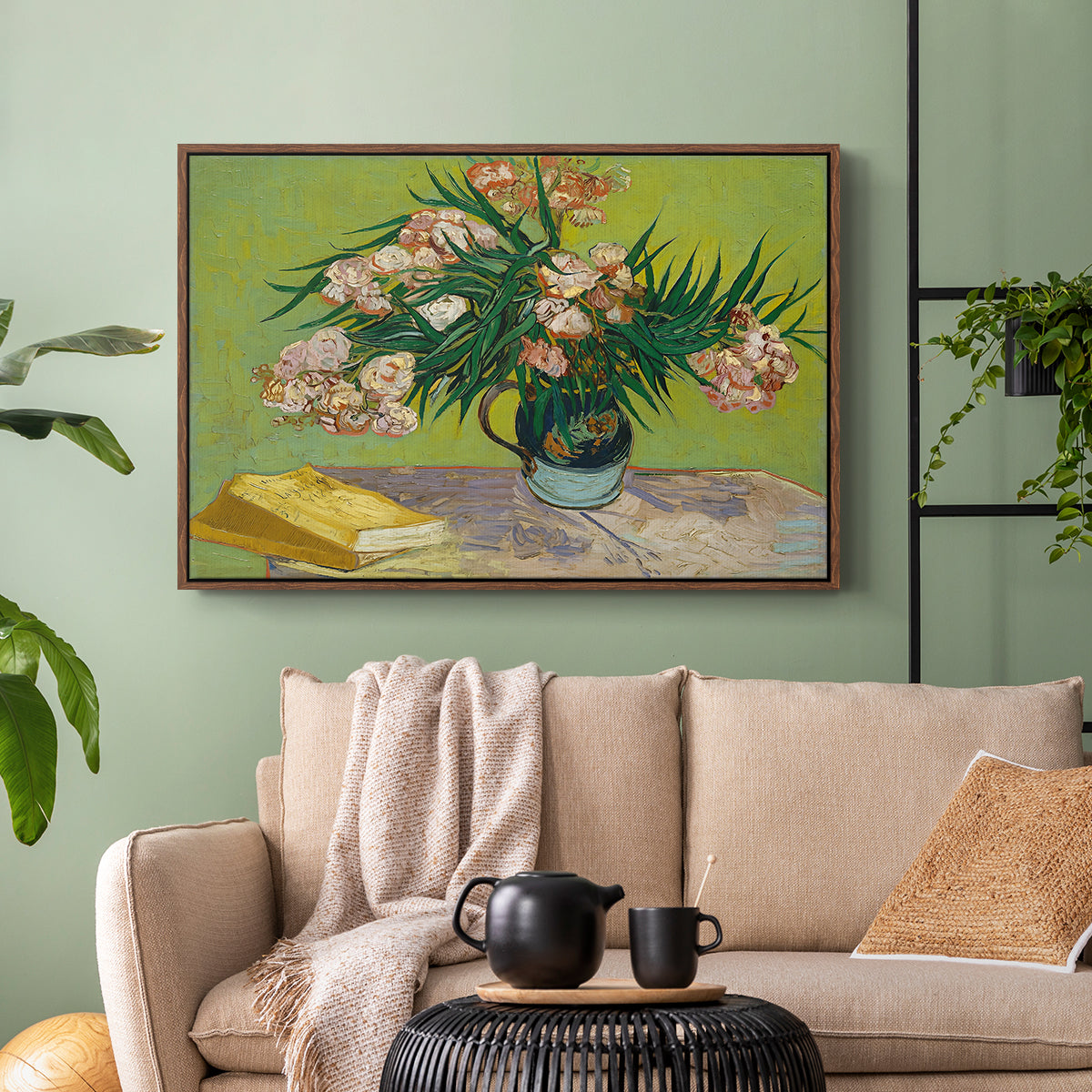 Vase with Oleanders and Books, 1888 - Floater Framed Canvas Print