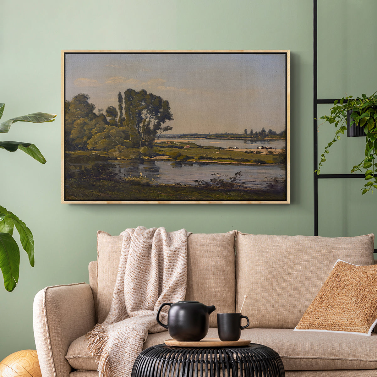 Landscape with a River, 1892 - Floater Framed Canvas Print