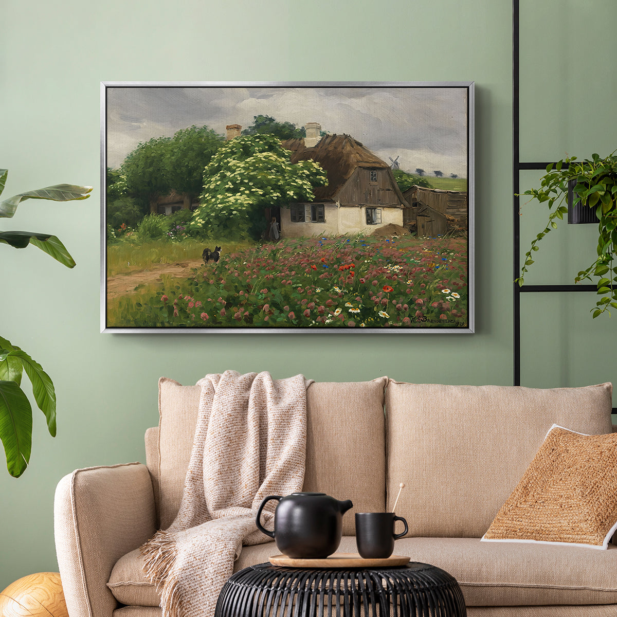 Farmhouse with Meadow Flowers, 1909 - Floater Framed Canvas Print