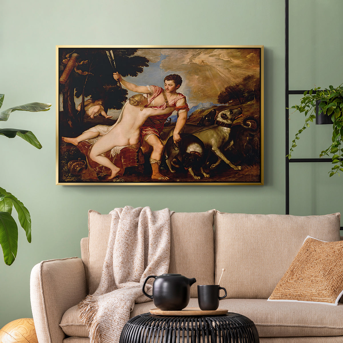Venus and Adonis, 1554 - Floater Framed Canvas Print