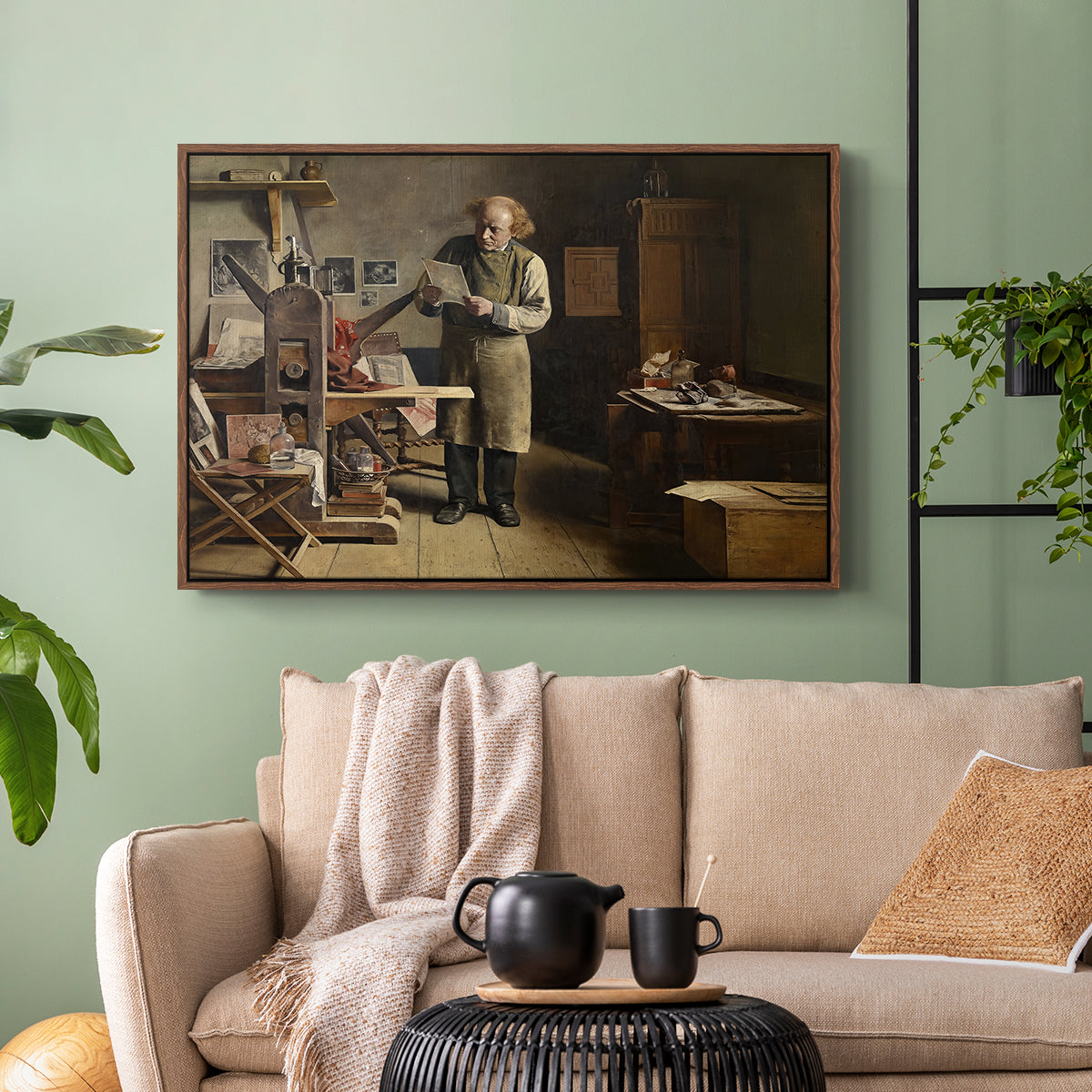 The Plate Printer, 1875 - Floater Framed Canvas Print
