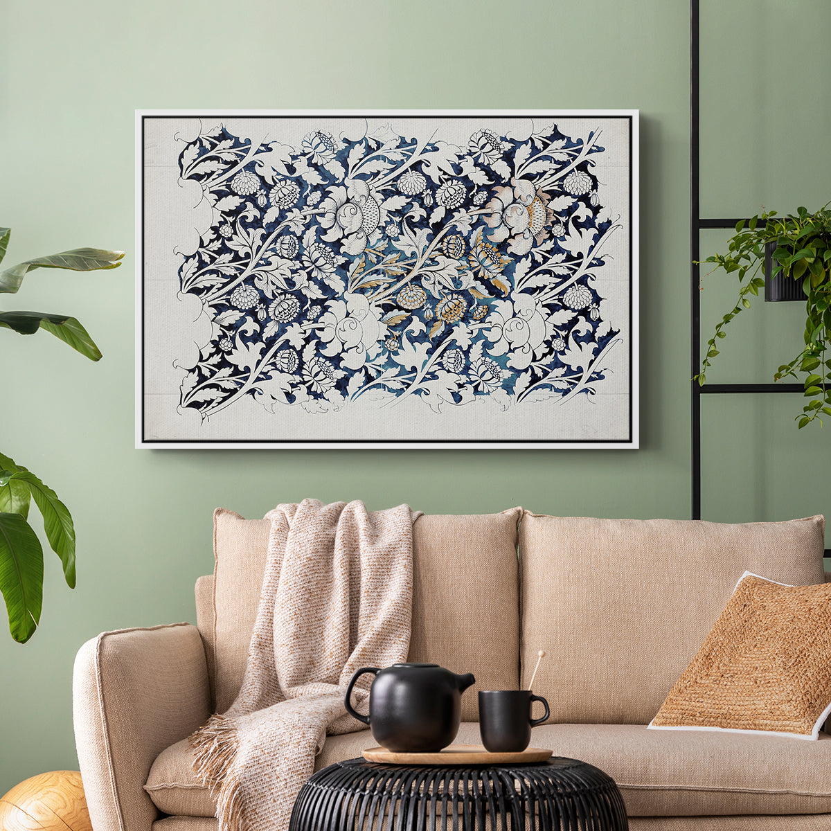 Watercolour for Printed Fabric Design: Wey, c. 1882-1883 - Floater Framed Canvas Print