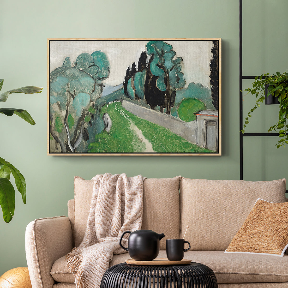 Landscape with Cypresses and Olive Trees near Nice, c. 1918 - Floater Framed Canvas Print