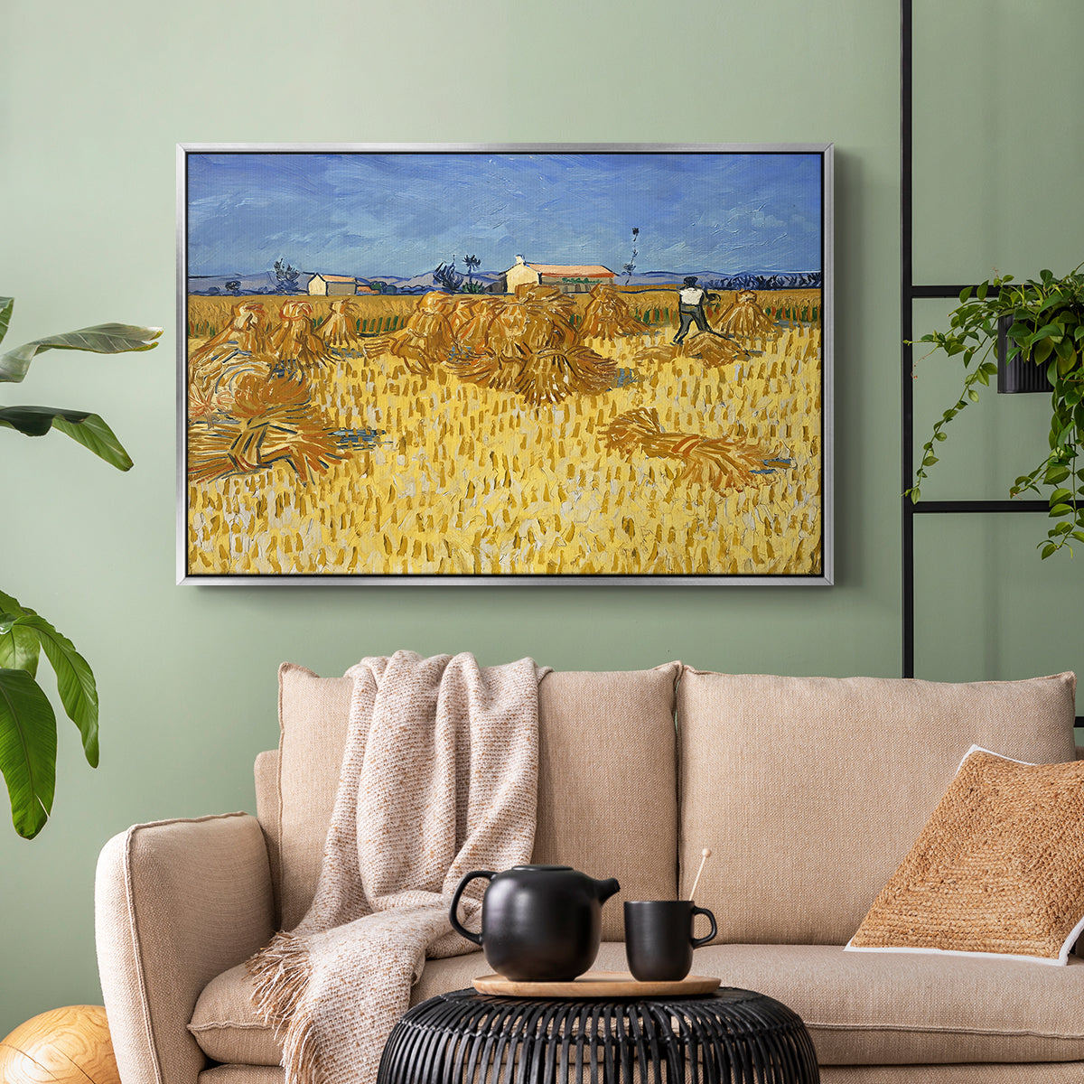 Wheat Field with Sheaves (Harvest in Provence), 1888 - Floater Framed Canvas Print