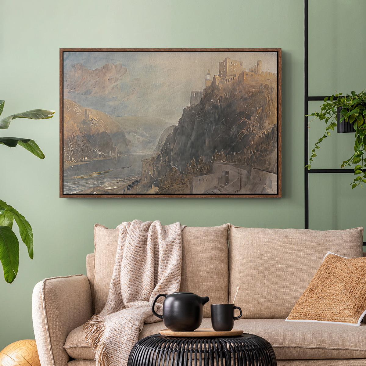 Rheinfels Looking to Katz and Gourhausen, 1817 - Floater Framed Canvas Print