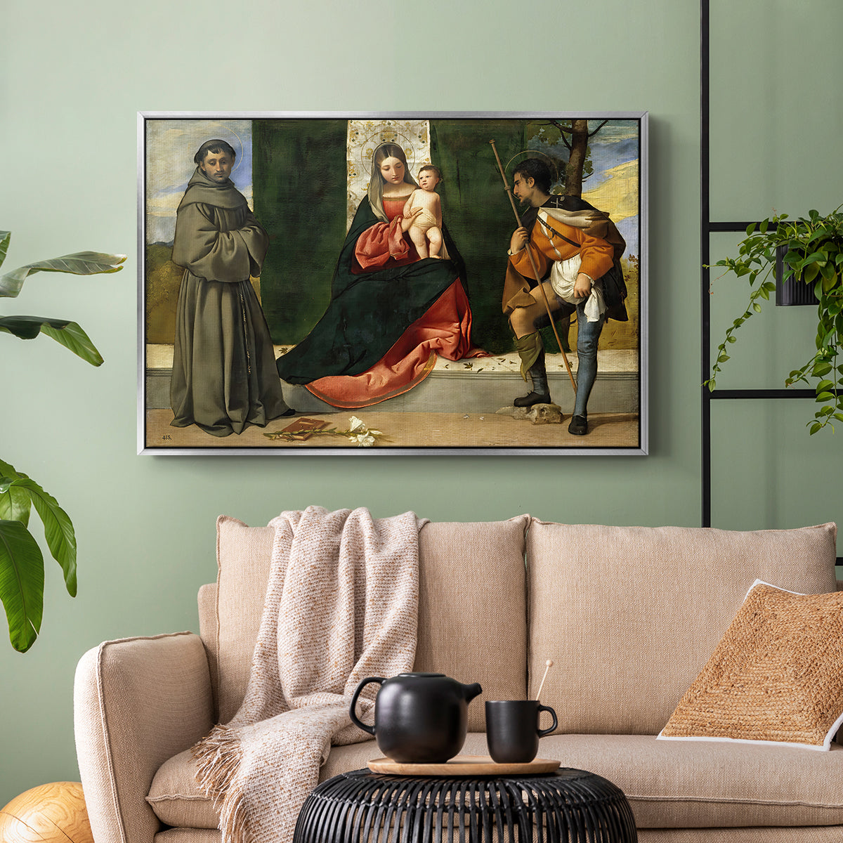 Madonna and Child with Saints Anthony of Padua and Roch, c. 1510 - Floater Framed Canvas Print