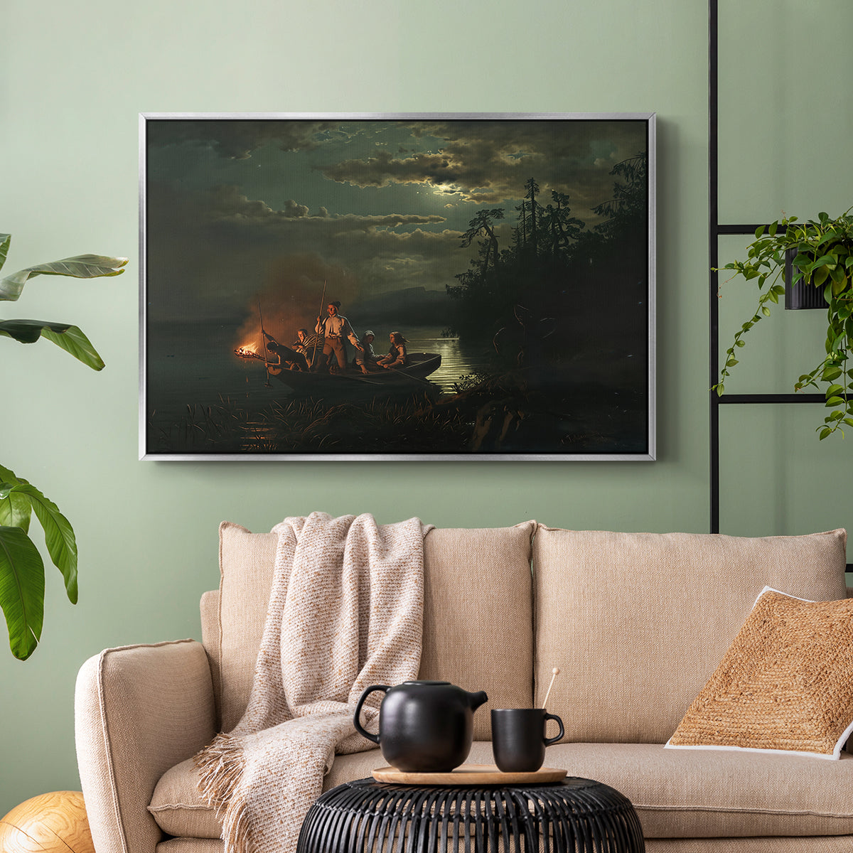 Spear Fishing on Lake Krøderen, 1851 - Floater Framed Canvas Print