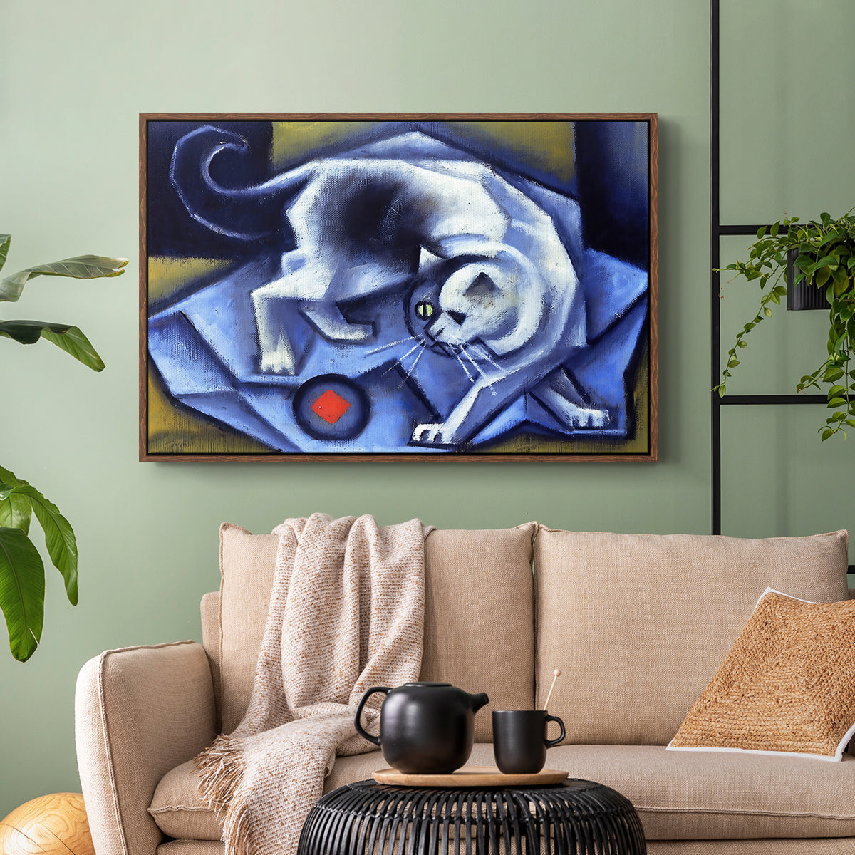 Cat Playing with a Ball, 1945-1950 - Floater Framed Canvas Print