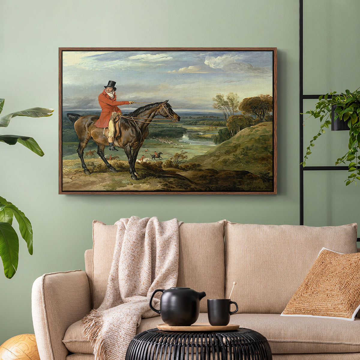 John Levett Hunting at Wychnor, Staffordshire, 1818 - Floater Framed Canvas Print