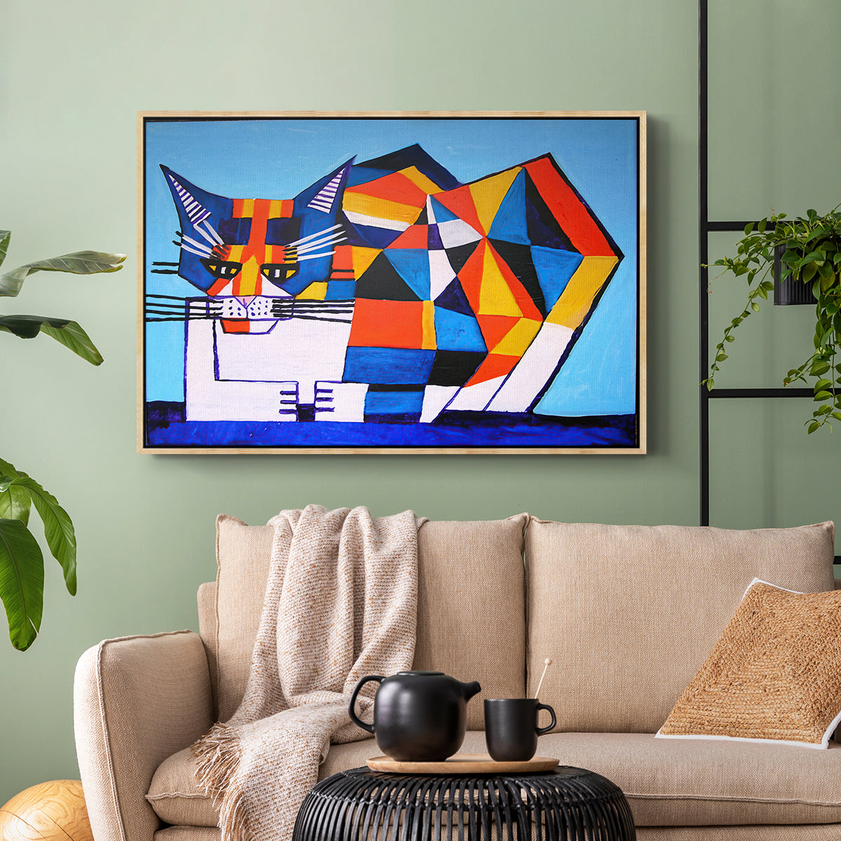 Cassie Thinking about Cubism - Floater Framed Canvas Print