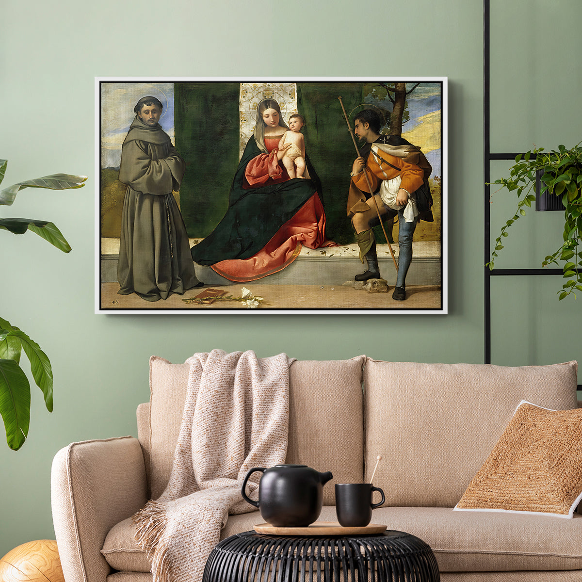 Madonna and Child with Saints Anthony of Padua and Roch, c. 1510 - Floater Framed Canvas Print