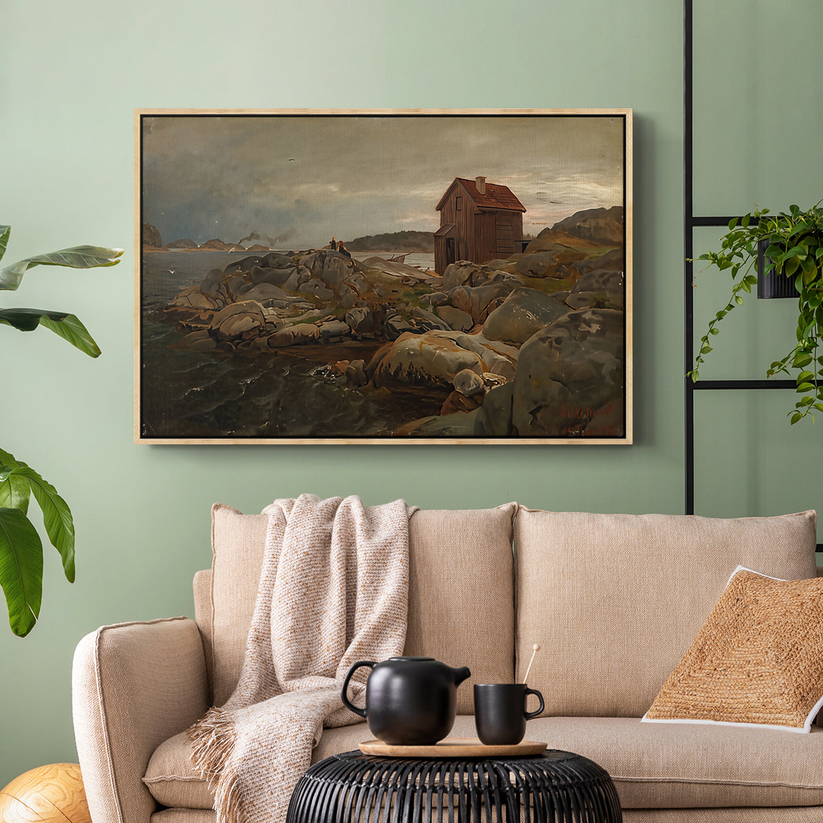 A Fisherman's Home, Lillesand, 1858 - Floater Framed Canvas Print