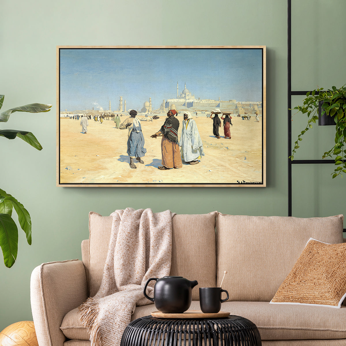 View from the Desert of Cairo with Citadel and Mamluk Tombs in the Background, c. 1889-1890 - Floater Framed Canvas Print