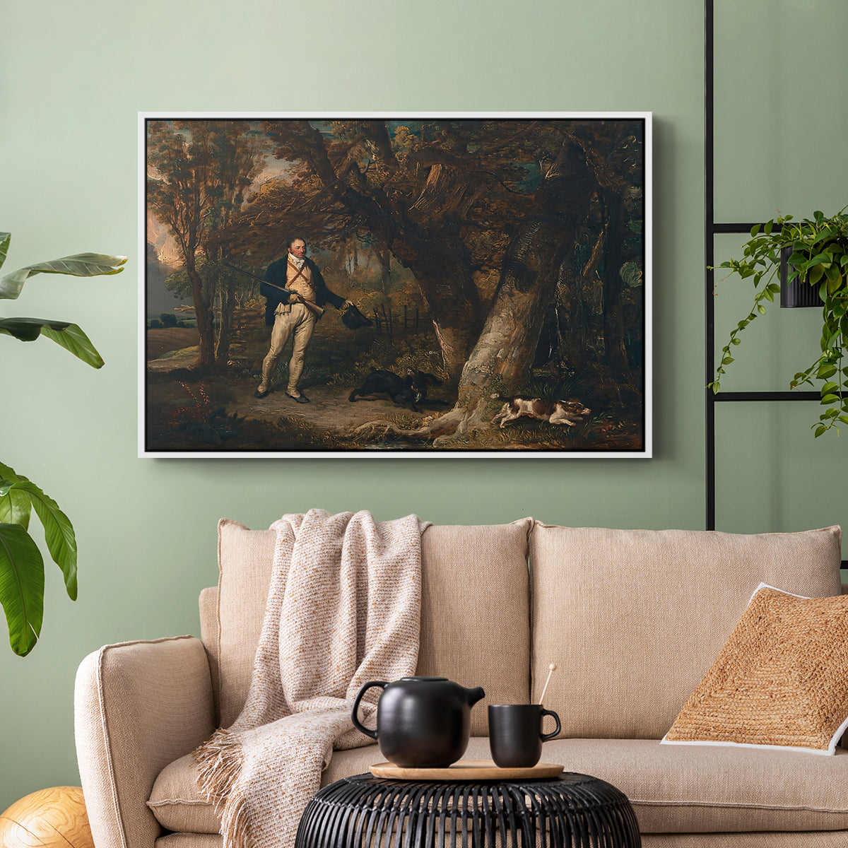 The Reverend Thomas Levett and Favourite Dogs, Cock-Shooting, 1811 - Floater Framed Canvas Print