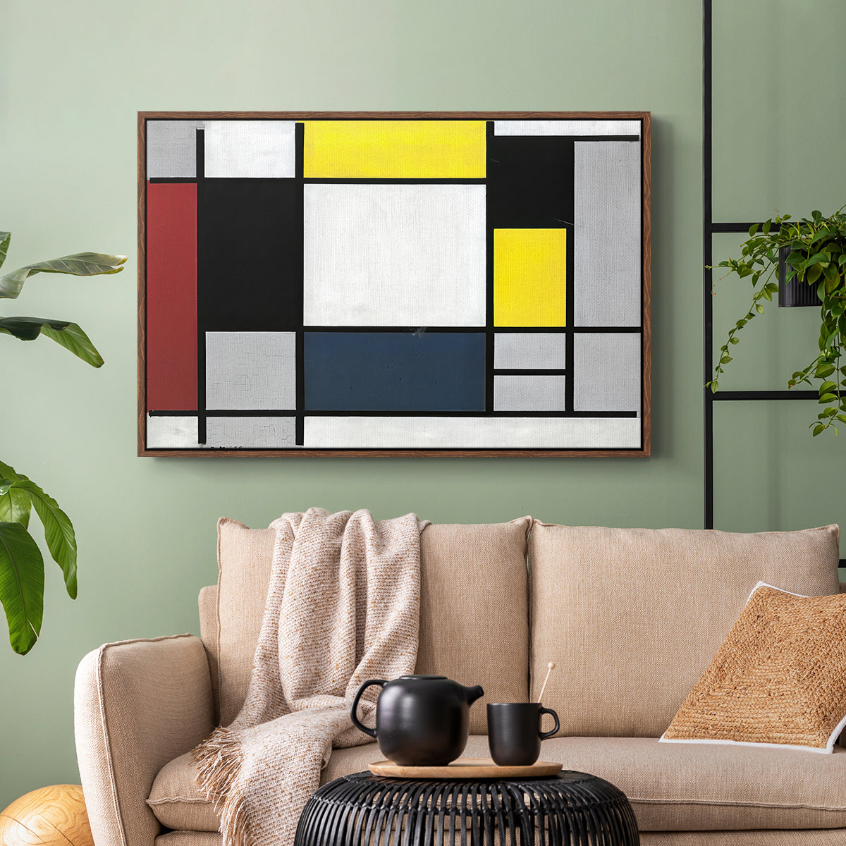 Composition with Yellow, Red, Black, Blue, and Gray, 1920 - Floater Framed Canvas Print