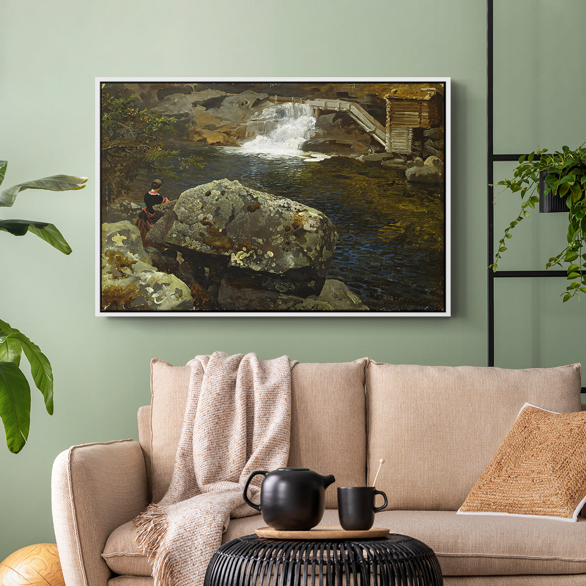 By the Mill Pond (En Mølledam), 1850 - Floater Framed Canvas Print