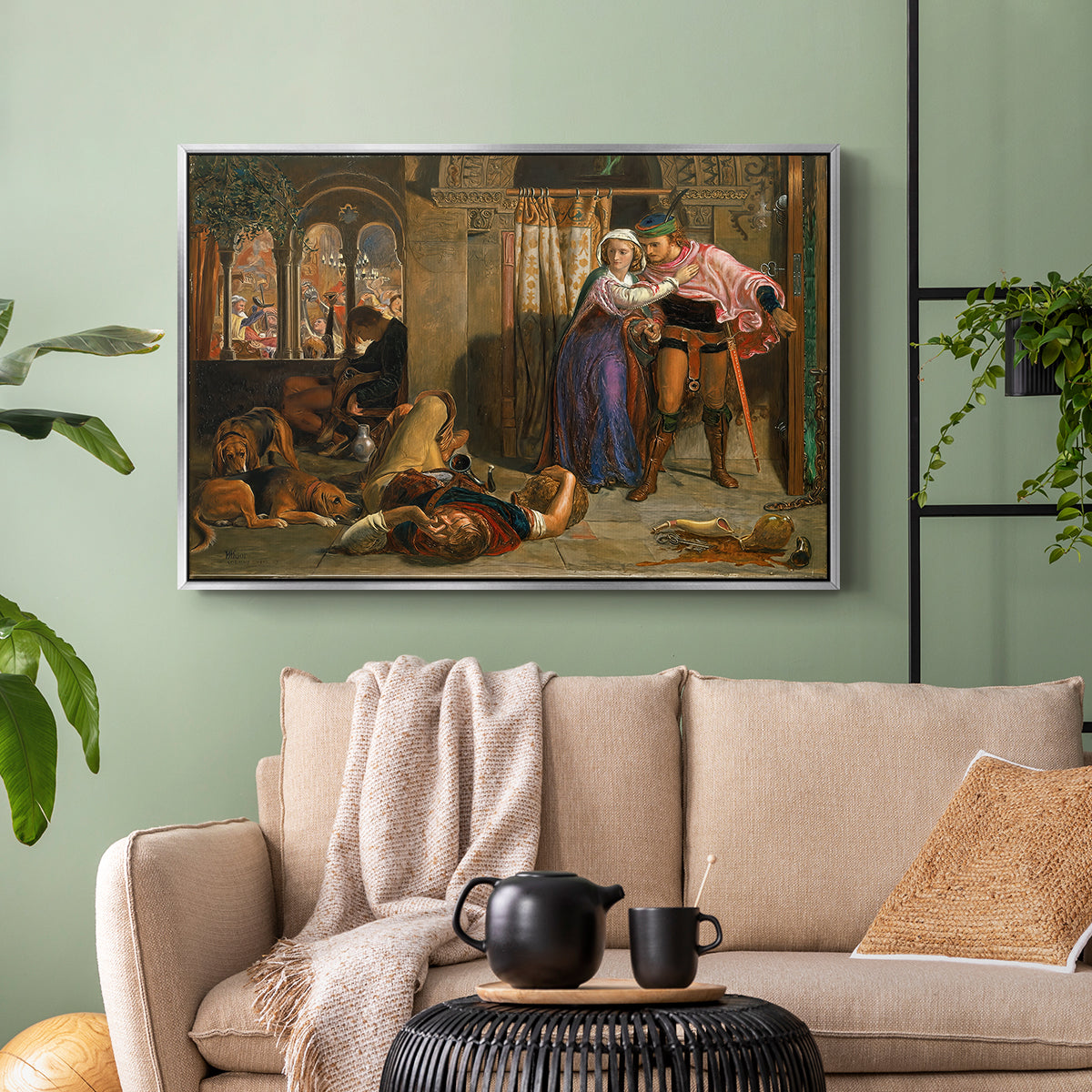 The Flight of Madeline and Porphyro, 1848 - Floater Framed Canvas Print