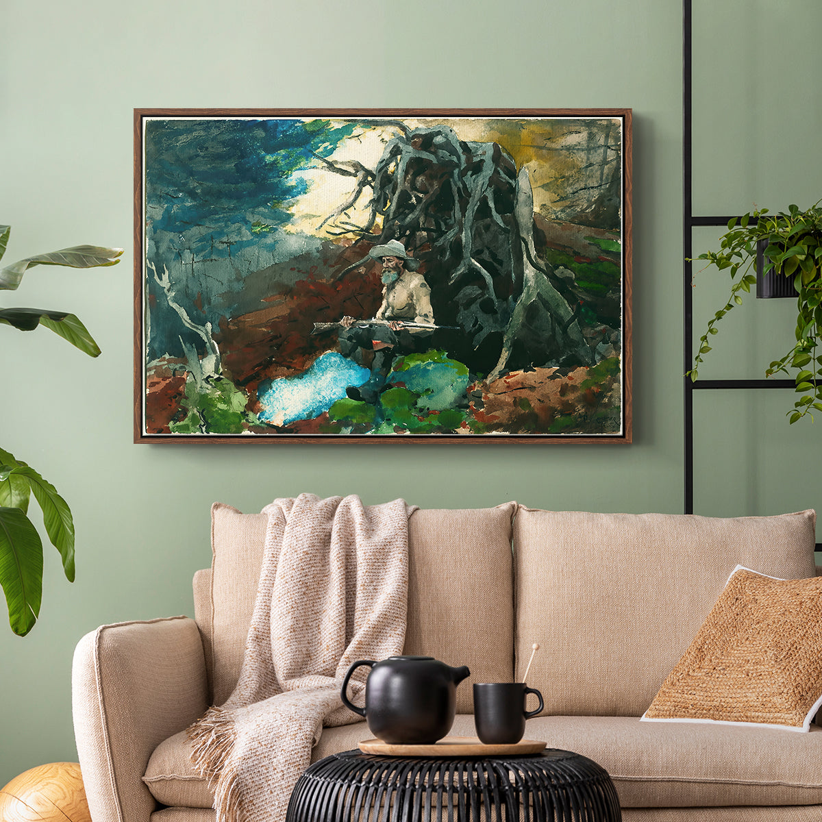 Campfire, Adirondacks, 1892 - Floater Framed Canvas Print