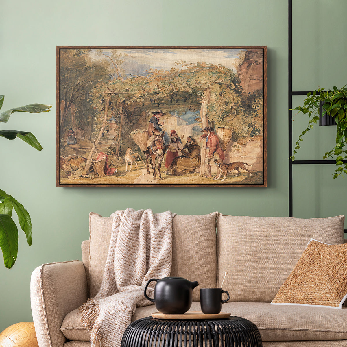 Figures and Animals in a Vineyard, c. 1829 - Floater Framed Canvas Print