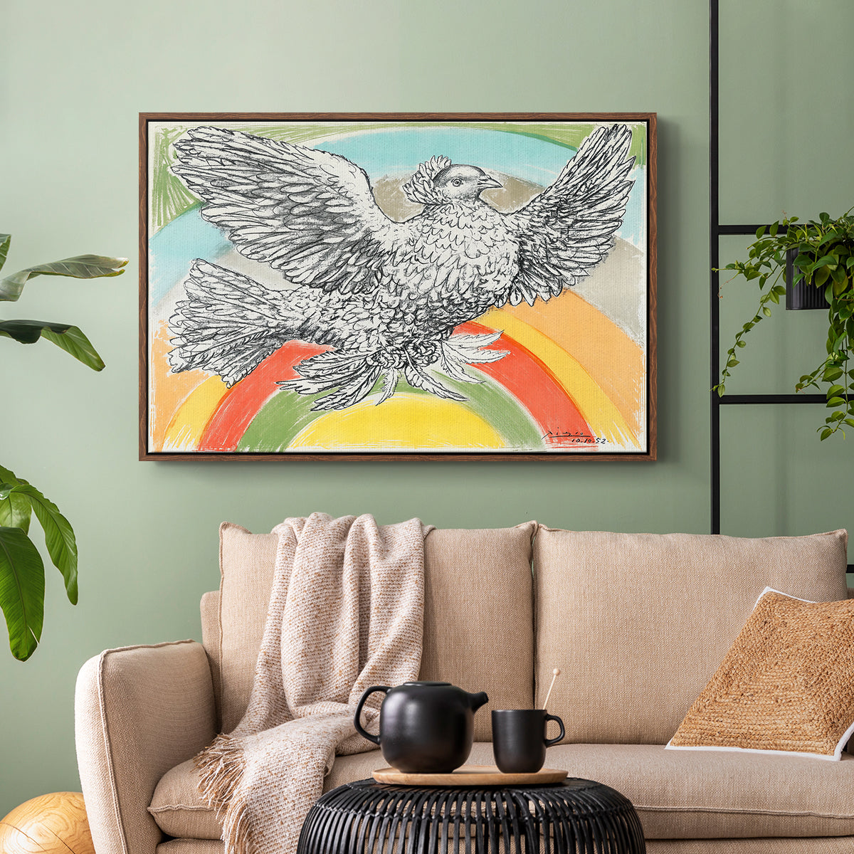 Flying Dove with Rainbow (Colombe volant à l'Arc-en-ciel), 1952 - Floater Framed Canvas Print