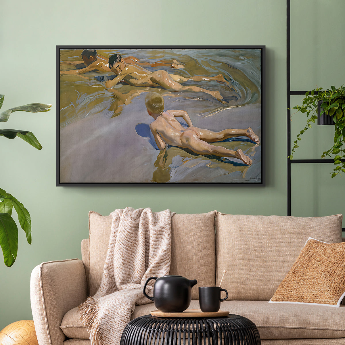Boys on the Beach, 1910 - Floater Framed Canvas Print
