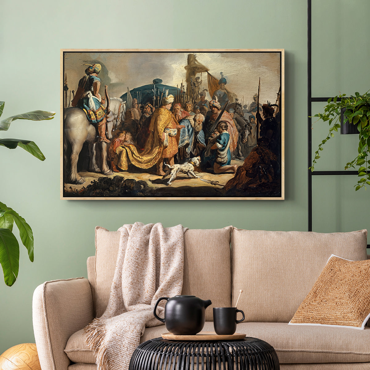 David with Goliath's Head in front of Saul, for Rembrandt, 1627 - Floater Framed Canvas Print
