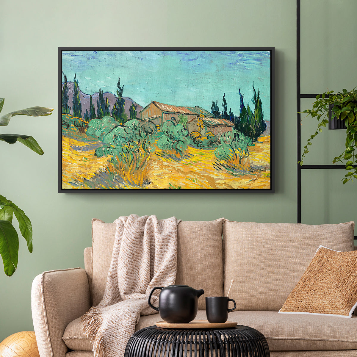 Wooden Sheds Among the Olive Trees and Cypresses, 1889 - Floater Framed Canvas Print