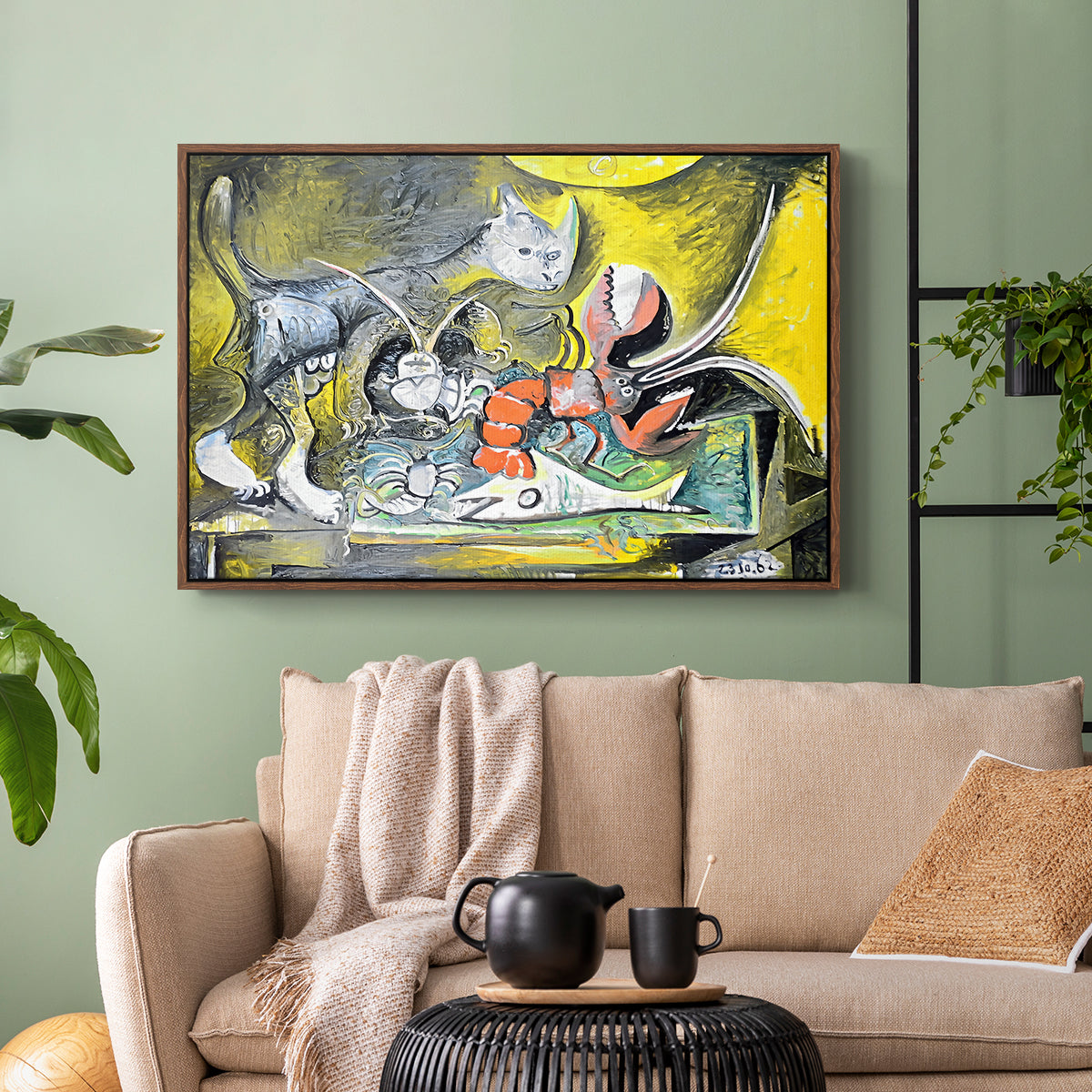 Still Life with Cat and Lobster, 1962 - Floater Framed Canvas Print