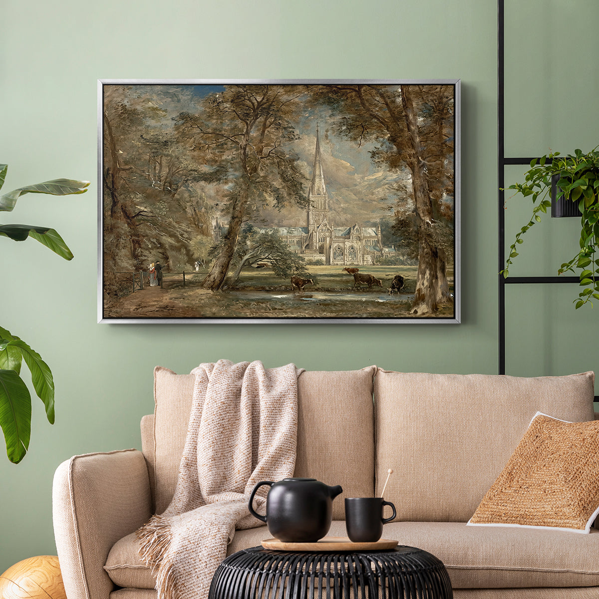 Salisbury Cathedral from the Bishop's Grounds, c. 1822-1823 - Floater Framed Canvas Print